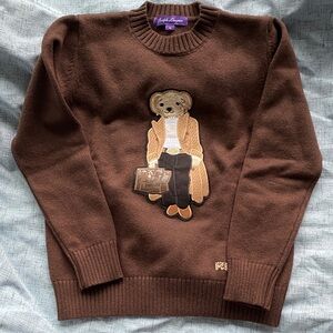 Ralph Lauren Dark Brown Crew Neck Bear Patch Knit Sweater